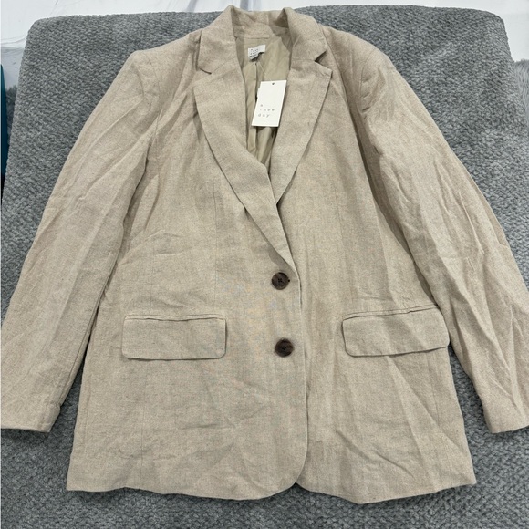 NWT A New Day Women’s Linen Blend Spring Blazer - Natural Tan Size Medium - Picture 3 of 7